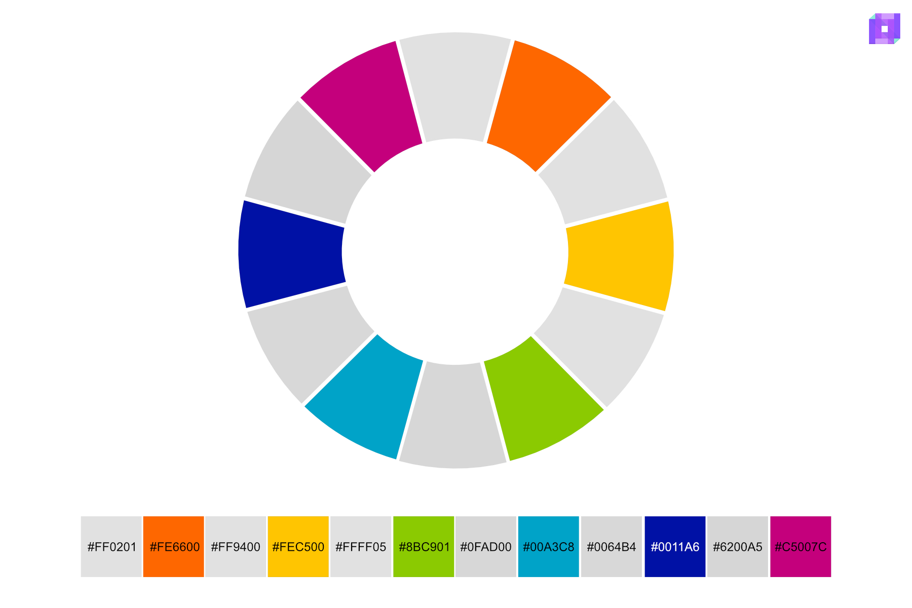 Tertiary colors on the color wheel with Hex numbers