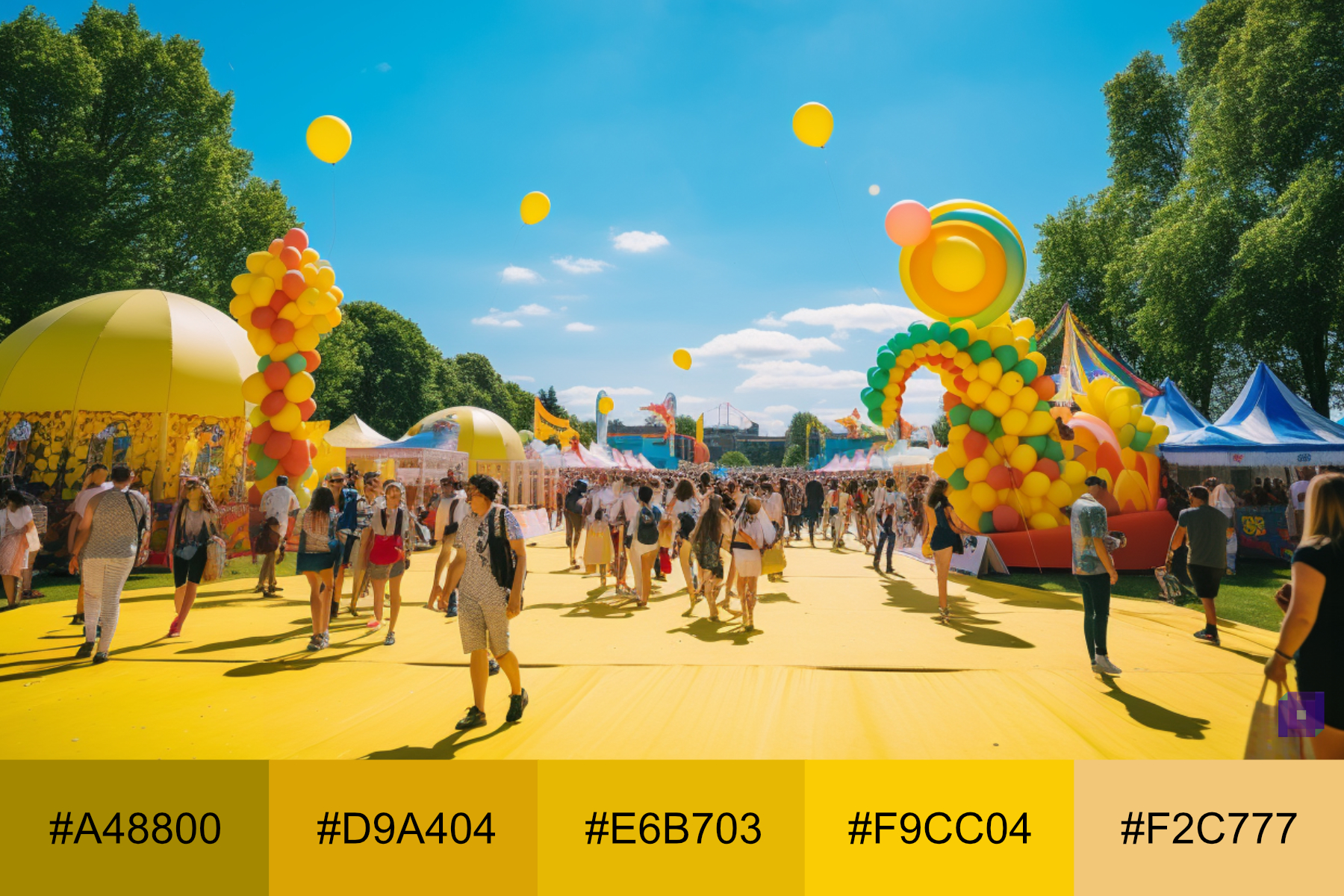 A carnival with tones of yellow portraying fun and energy.