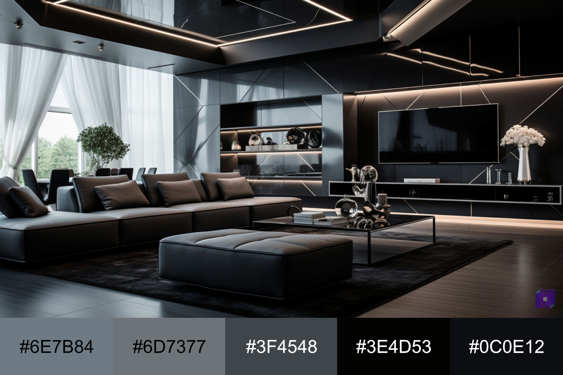 A luxurious interior with black tones conveying elegance and strength.