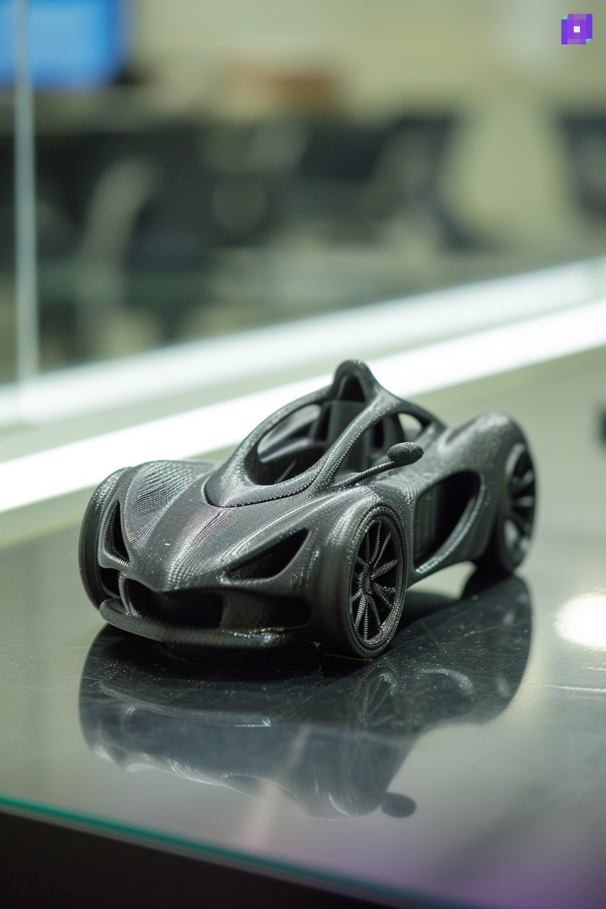 3D printed plastic car prototype.